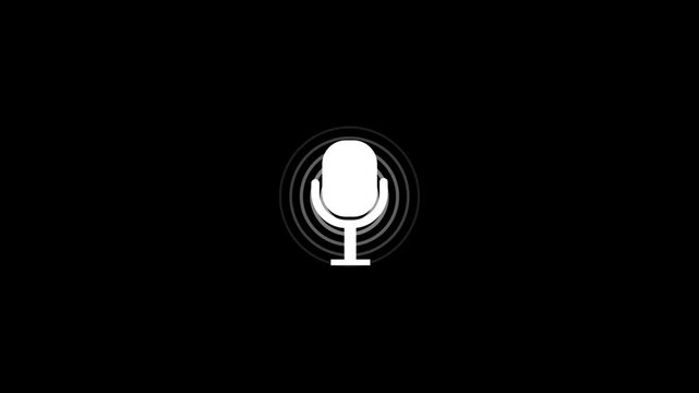 Minimalist microphone animation with pulsing sound waves for podcast and audio branding