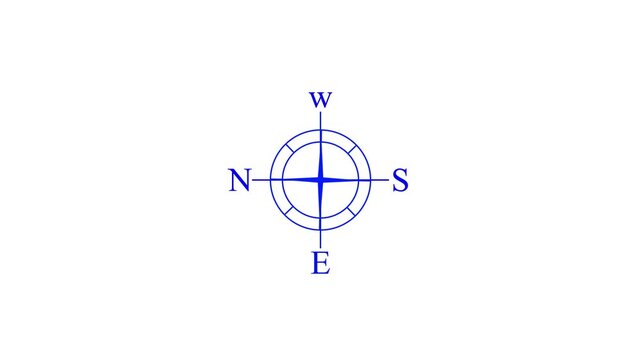 Minimalist compass rose animation rotating on white background, for navigation and, directional concepts
