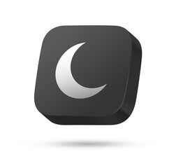 3D dark rounded square button with crescent moon symbol for night mode app UI  © omarifx