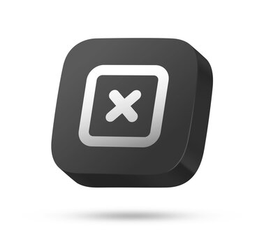 3D dark rounded square button with cross mark symbol for mobile app UI

