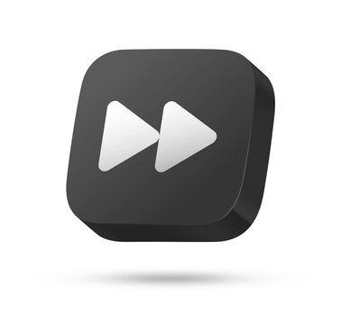 3D black rounded square button with fast forward arrows symbol for media player UI design
