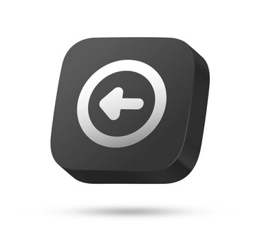 3D black rounded square button with white circle left arrow symbol for back, return or previous concept
