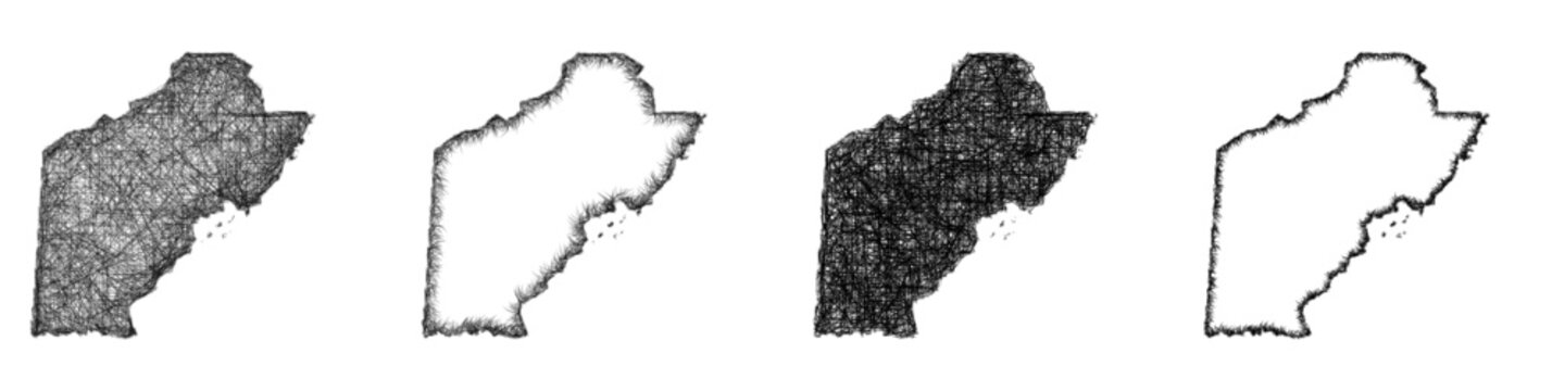 Sketch black and white Toledo (Belize) outline map design set