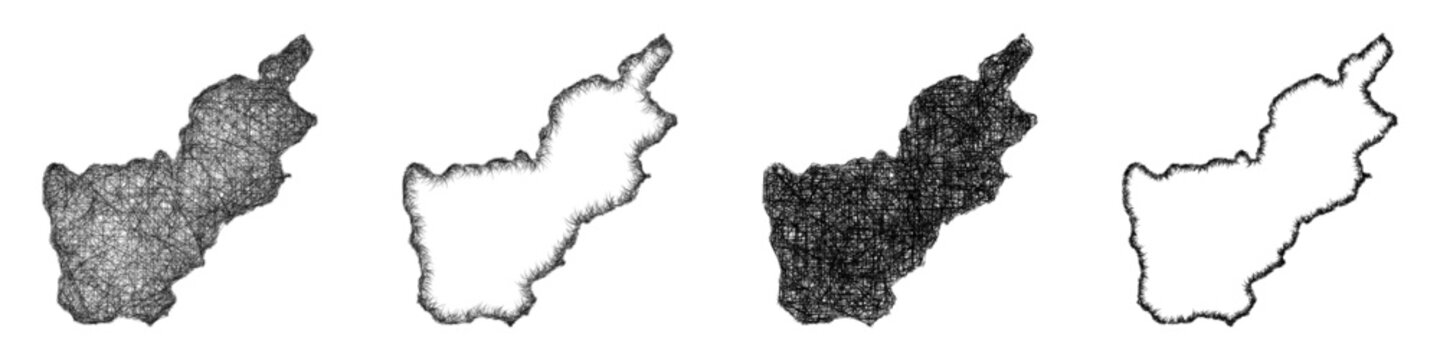 Black and white sketch Kunar (Afghanistan) outline map design set
