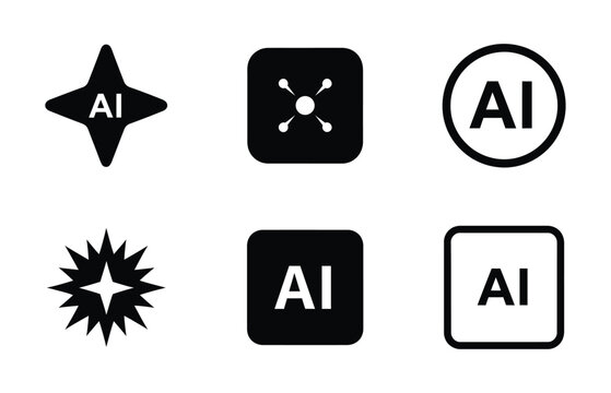 Artificial intelligence icons set with various shapes and the letters ai