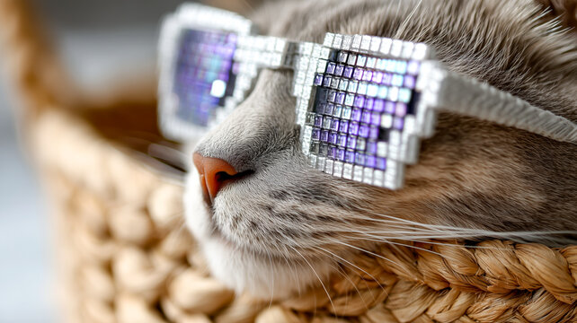 Sparkling Pixel Sunglasses Cat, Fun & Dazzling