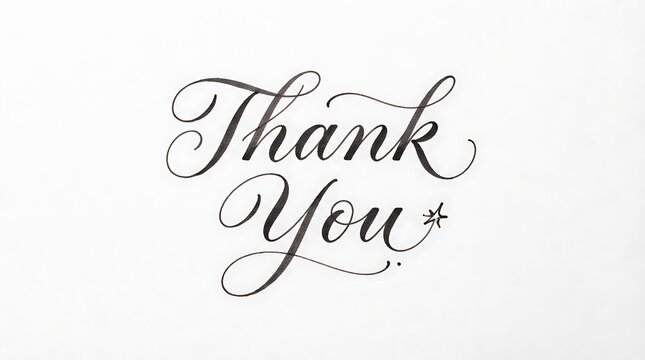 Elegant thank you calligraphy script lettering design isolated on a clean white background