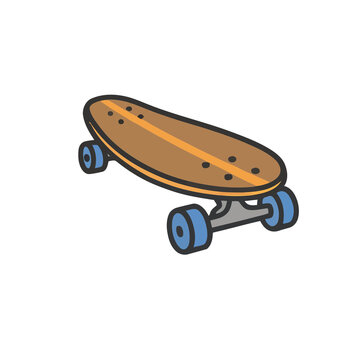 Brown skateboard with blue wheels isolated on transparent background