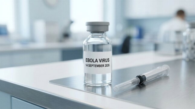 Ebola Vaccine Vial in Laboratory Setting Representing Infectious Disease Research and Public Health Protection - Vaccine Concept