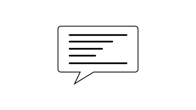 Minimal Black Speech Bubble Message Animation on Black Background, Animated Chat Box Icon Motion Graphics, SMS Conversation Concept Symbol Overlay for Mobile App UI UX, Social Media and Web Design.