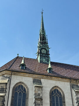 The spire of Castle Lutheran Church in Wittenberg, Germany