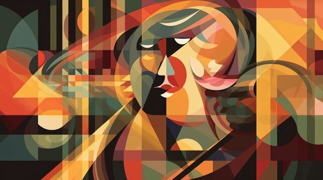 Geometric abstract face in vivid colors.