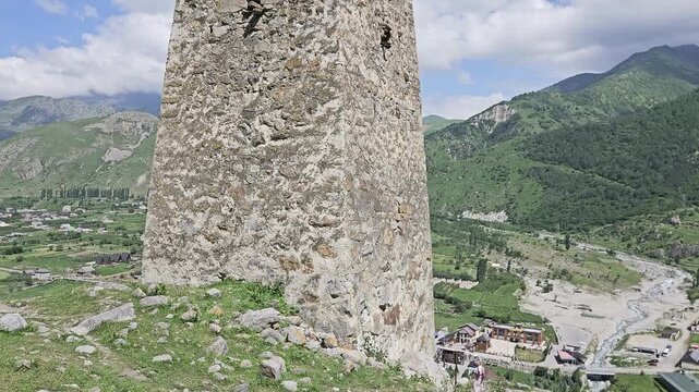 Verkhnyaya Balkariya. View of an ancient defensive tower.