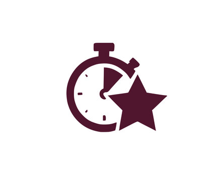 Solid Dark Red Stopwatch Timer with Star Vector Icon Representing Best Time Winning Performance and Quick Business Success