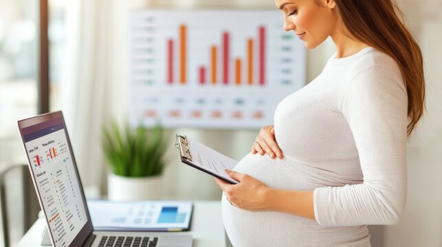Electric Dusk At the Center of a Macroeconomic Overview: Pregnant Economist Evaluating Economic Risks Using Dashboard