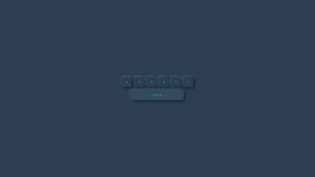 Animated QWERTY keyboard with realistic typing key press effects, representing computer typing, digital communication, data entry, programming, technology, and modern workspace concepts