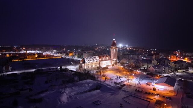 Beautiful Wladyslawowo city at the Baltic Sea at snowy winter, Poland.