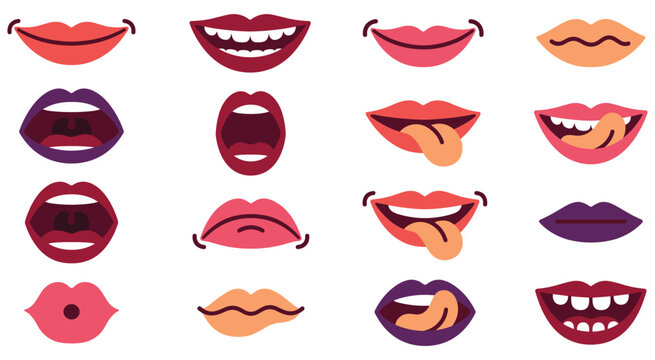 Set of colorful lips expressions for mouth design icons.