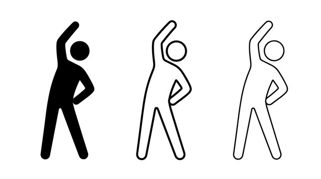 Minimalist stick figure stretching body sideways in fitness pose illustrating exercise