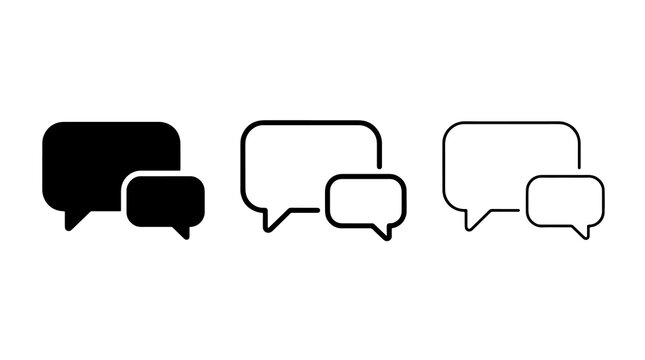 Minimalist speech bubble icons showing conversation and dialogue in black outline style