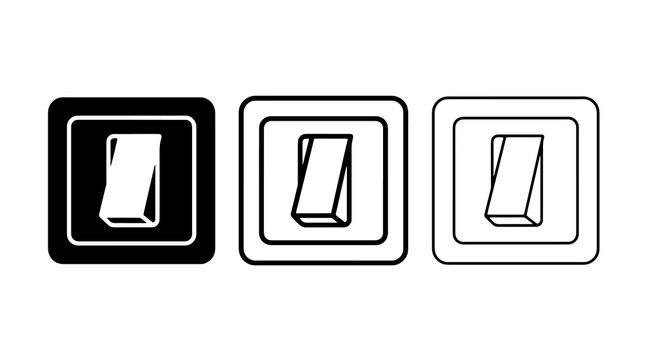 Minimalist light switch vector icons set featuring different outline and solid styles