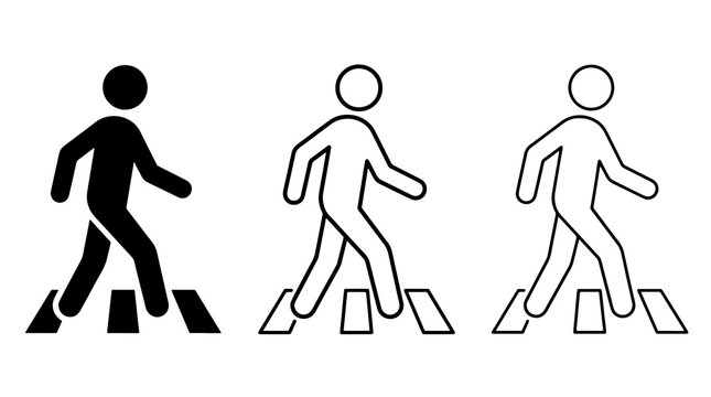 Minimalist pedestrian crossing icons showing walking figures in black outlines