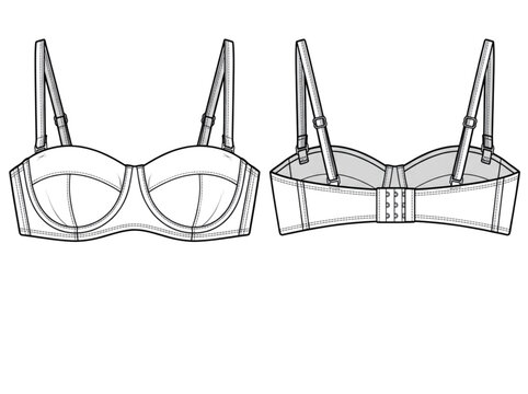 Technical CAD Drawing of a Women's Strapless Bra, Featuring Front and Back Views for Fashion Design and Apparel Production