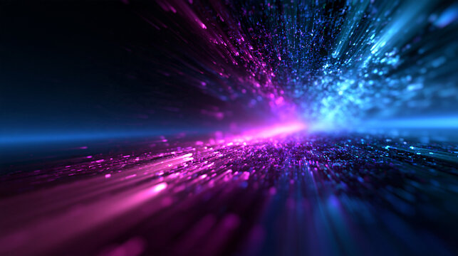 Abstract Futuristic Digital Data Stream with Neon Glowing Lights
