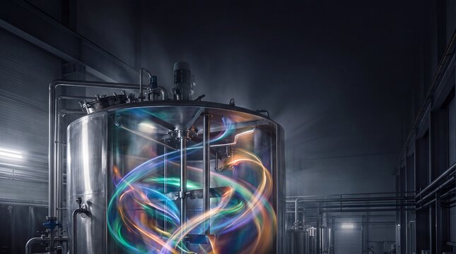 Industrial Bioreactor Tank with Glowing Chemical Mixing Process