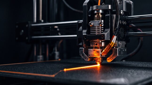 3D Printer Head Extruding Filament on Heated Bed