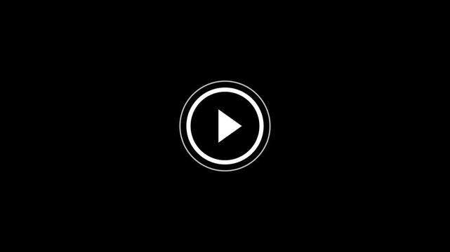 A white circular play button icon on a black background, featuring a bold white outline circle with a white right-pointing triangular play symbol in the center.