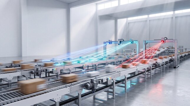 Automated Conveyor Belt Scanning Packages in Modern Warehouse