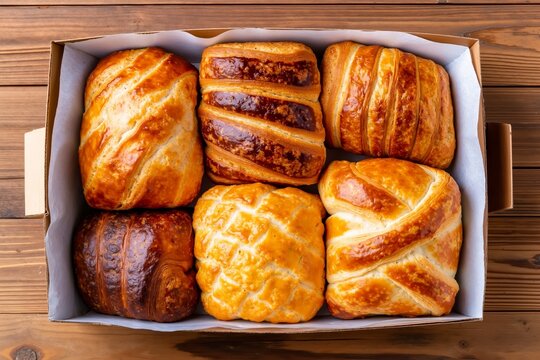 A box filled with lots of different types of bread