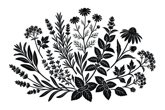 Fresh aromatic culinary herbs and medicinal plants bunch with culinary