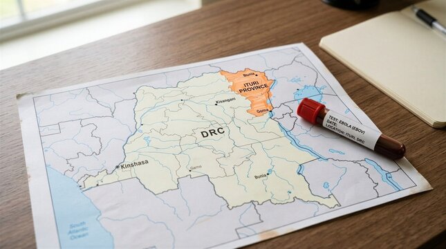 Ebola Sample Blood Tube Resting on Map of Democratic Republic of Congo