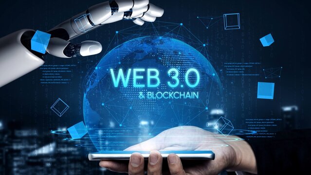Futuristic Concept of Web 3.0 Blockchain Technology with Robotic Hand and Human Interaction in a Digital Environment. Entropy.