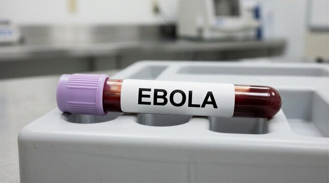 Ebola Virus Blood Collection Tube Close Up in Laboratory Tube Rack