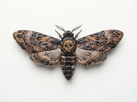 Noctuid moth specimen with mottled brown and tan wings displayed in dorsal view against neutral background