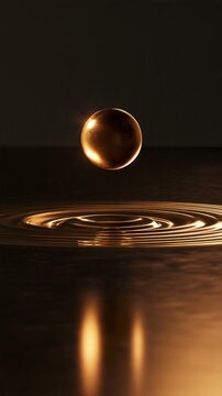 Commercial Macro Photo of Spherical 24K Liquid Gold Droplet Suspended Above Obsidian Mirror for Capital Liquidity and Pure Wealth Concept
