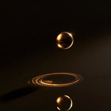 Commercial Macro Photo of Spherical 24K Liquid Gold Droplet Suspended Above Obsidian Mirror for Capital Liquidity and Pure Wealth Concept
