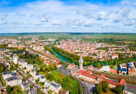 Aerial view of Castellane tower in Epernay city, France