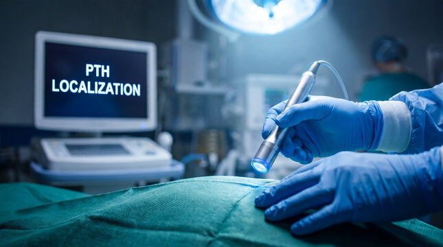Surgeon using a gamma probe for parathyroid localization during a surgical procedure in an operating room