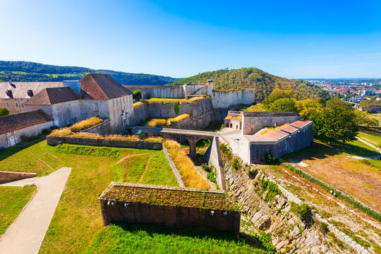 Fortification walls and bastions inside ancient Besancon Citadel, France