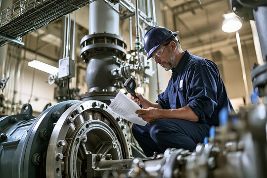 Industrial Technician Measuring Pump Temperature During Maintenance Inspection