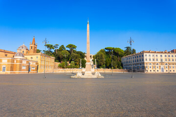 Piazza Popolo square, Flaminio Obelisk, Santa Maria del Popolo church © saiko3p