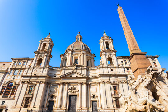 Four Rivers Fountain, Sant Agnese Agone church on Piazza Navona, Rome