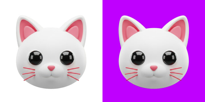 Cute white cat head 3D icon design