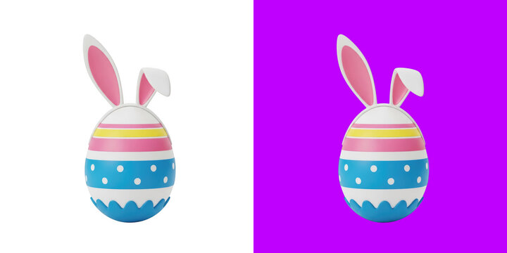 Decorated Easter Egg with Rabbit Ears 3D