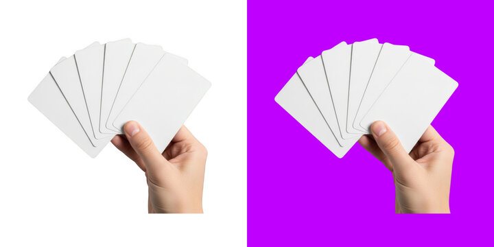 Hand Holding Blank Playing Cards Mockup Template
