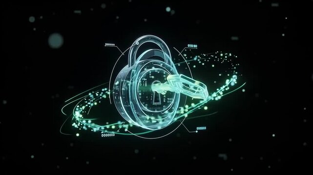 Abstract animation of digital key unlocking padlock, revealing Q4 mega deals graphic.